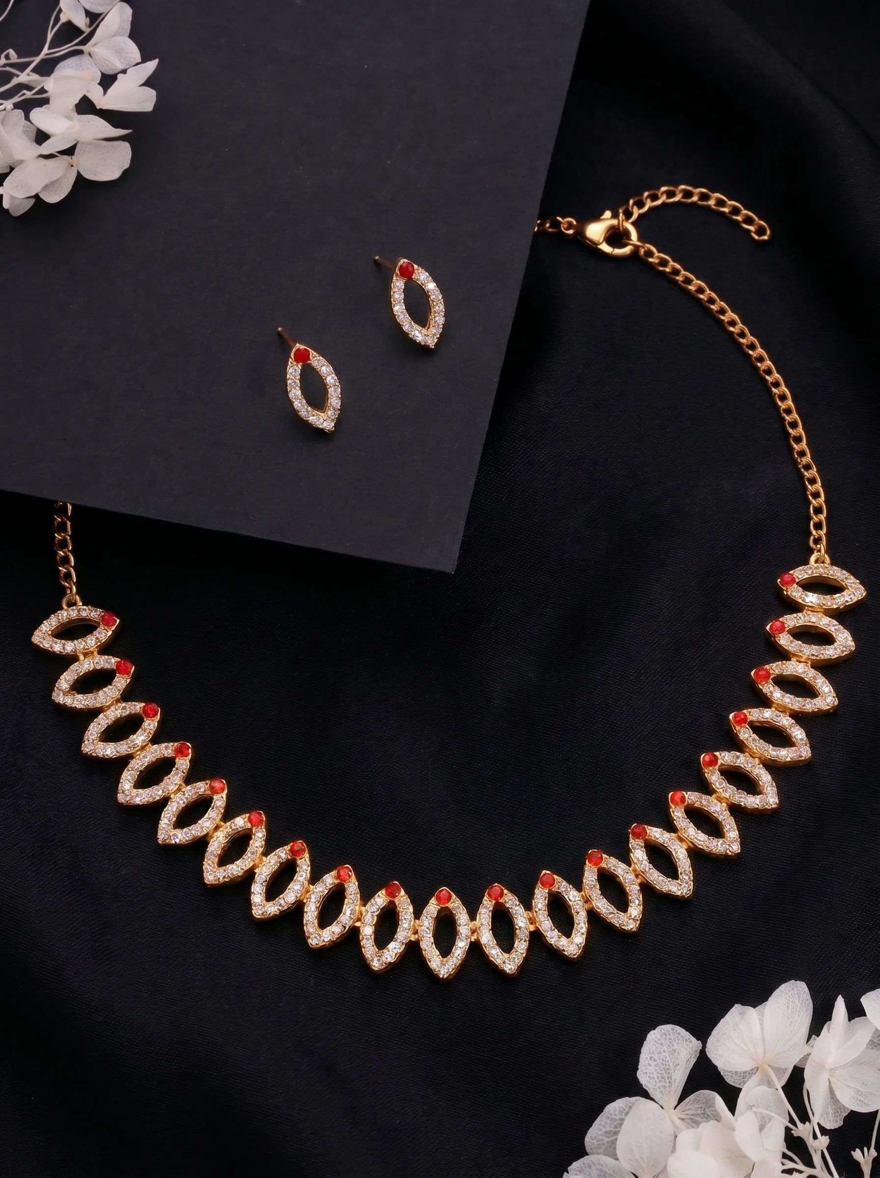Golden Pink Leaf Necklace Set - Image 2