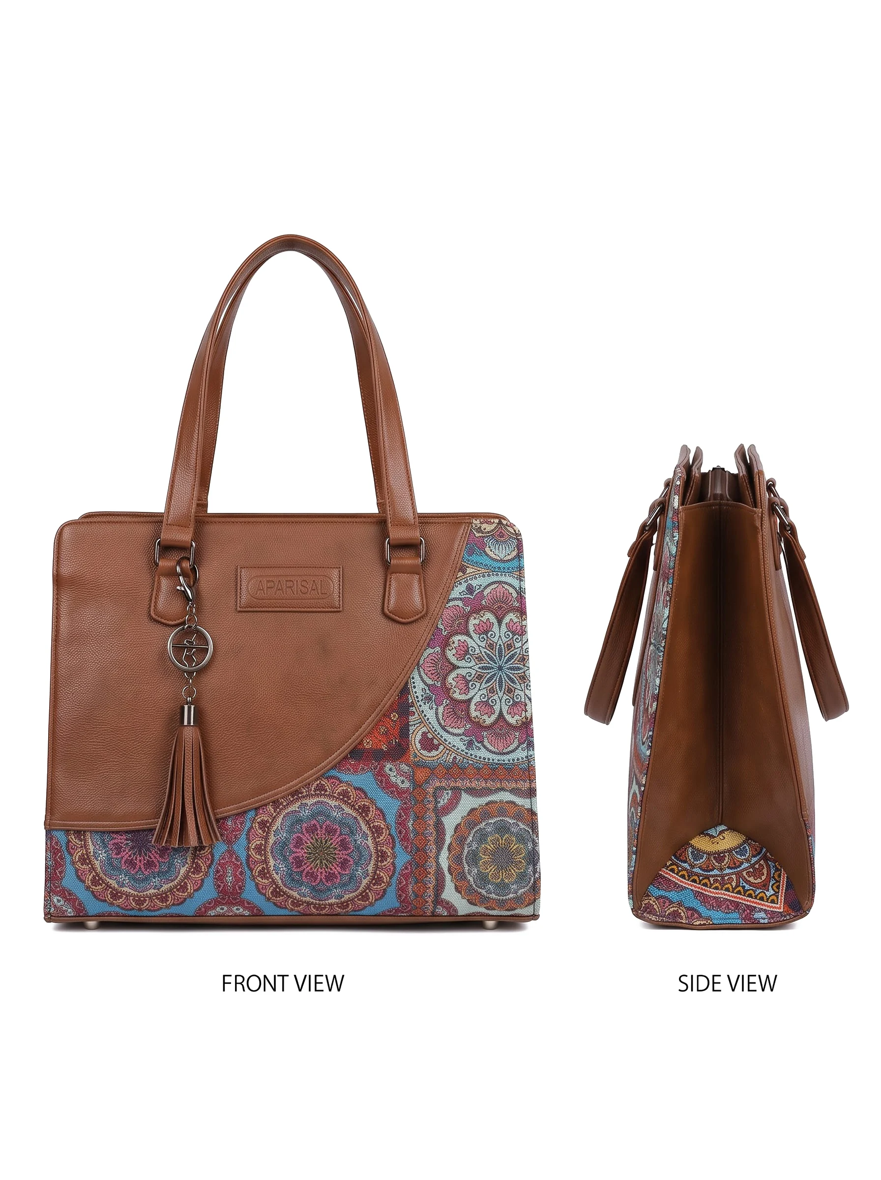 Brown Boho Printed Tote Handbag - Image 2