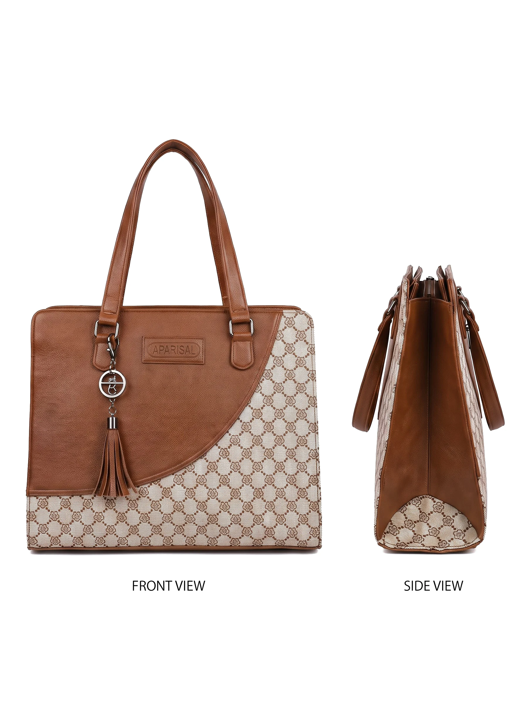 Beige Geometric Pattern Tote Bag - Image 7