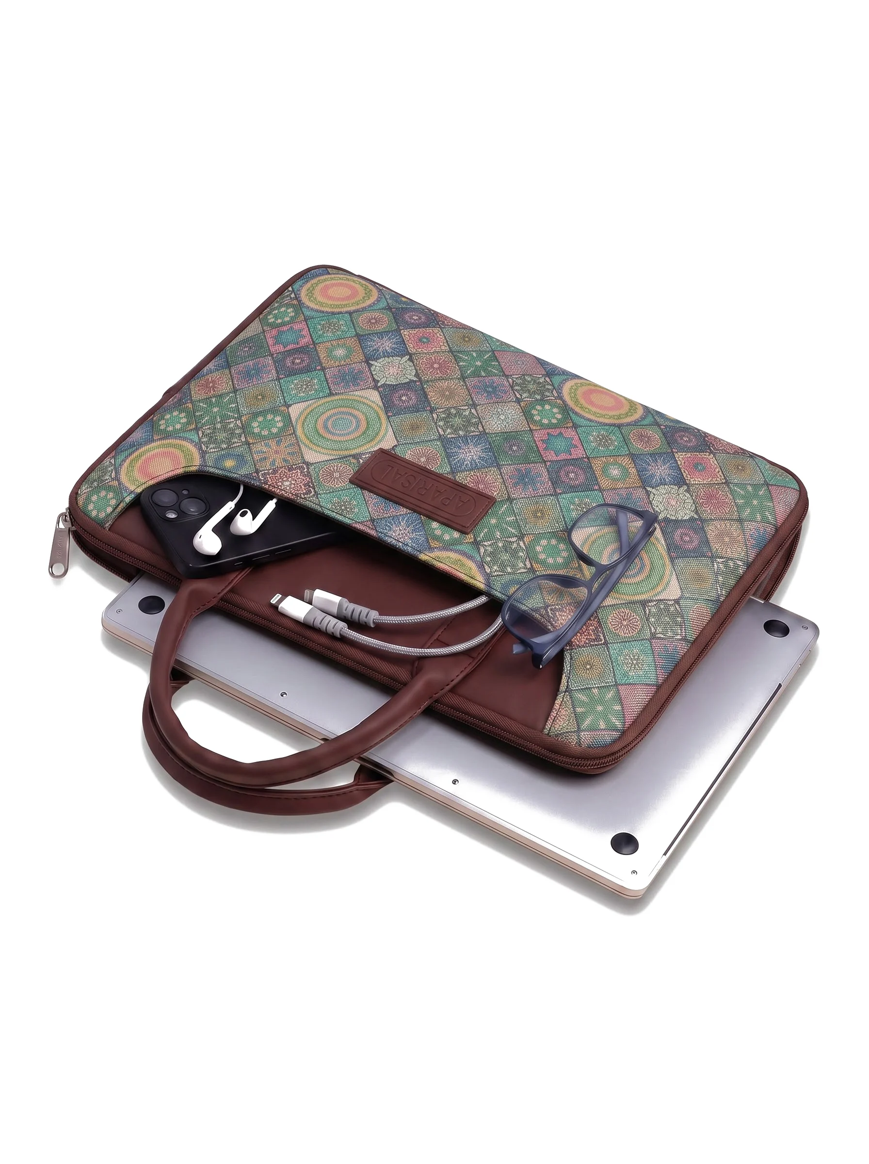 Teal Floral Print Laptop Bag - Image 3