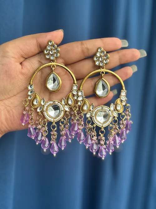 Lavender Pearl Kundan Earrings