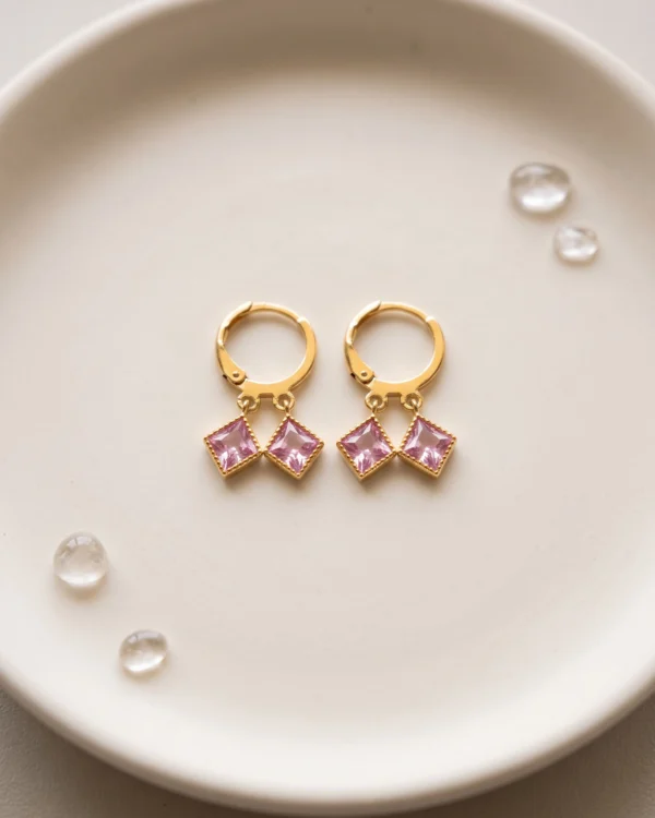 Pink Floral Hoop Drop Earrings