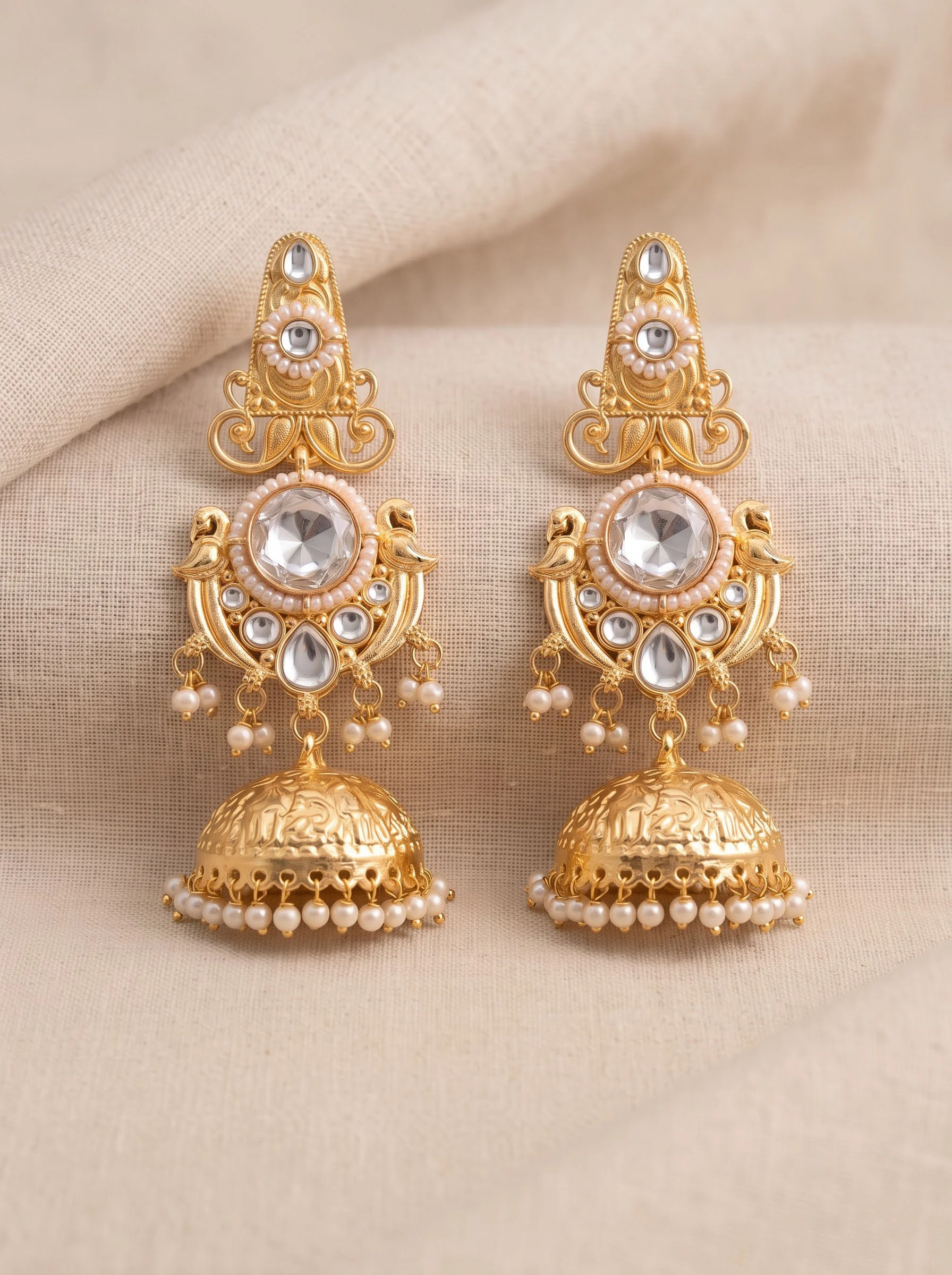 White Stone Jhumka Earrings - Image 2