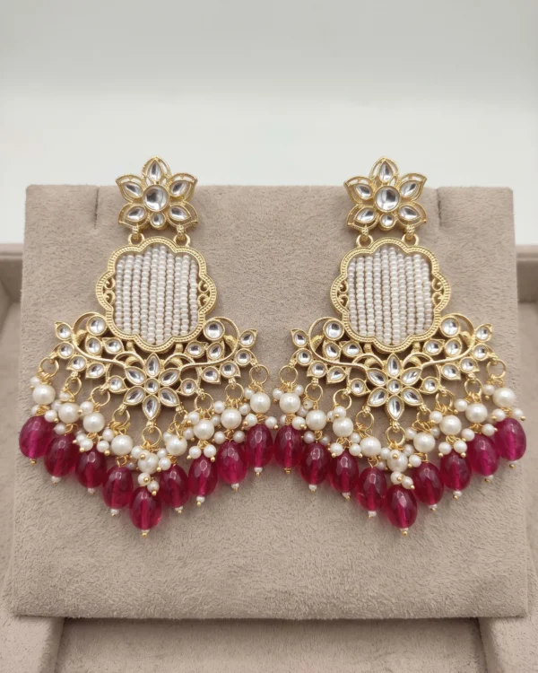 Dark Pink Kundan Dangler Earrings