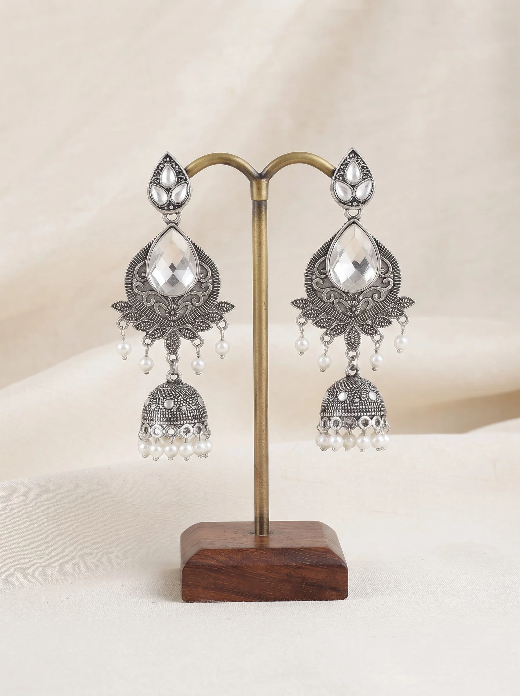 White Stone Silver Jhumka Earrings - Image 5