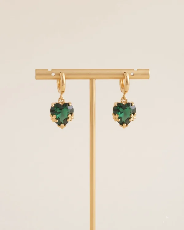 Golden Green Heart Earrings