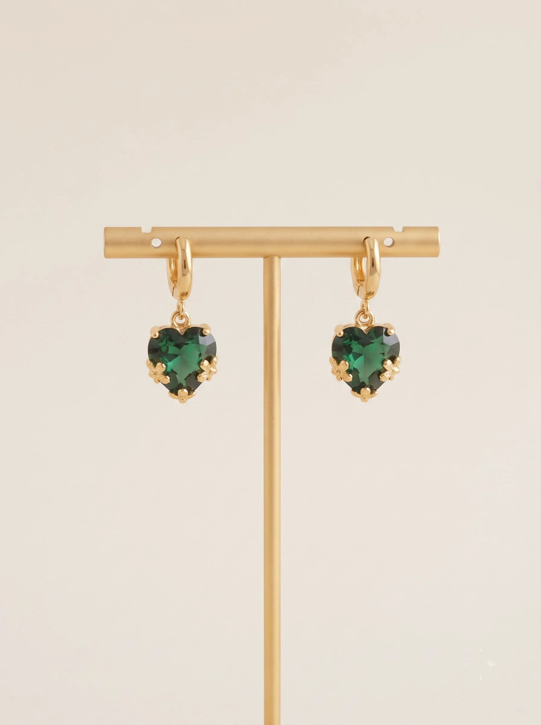 Golden Green Heart Earrings