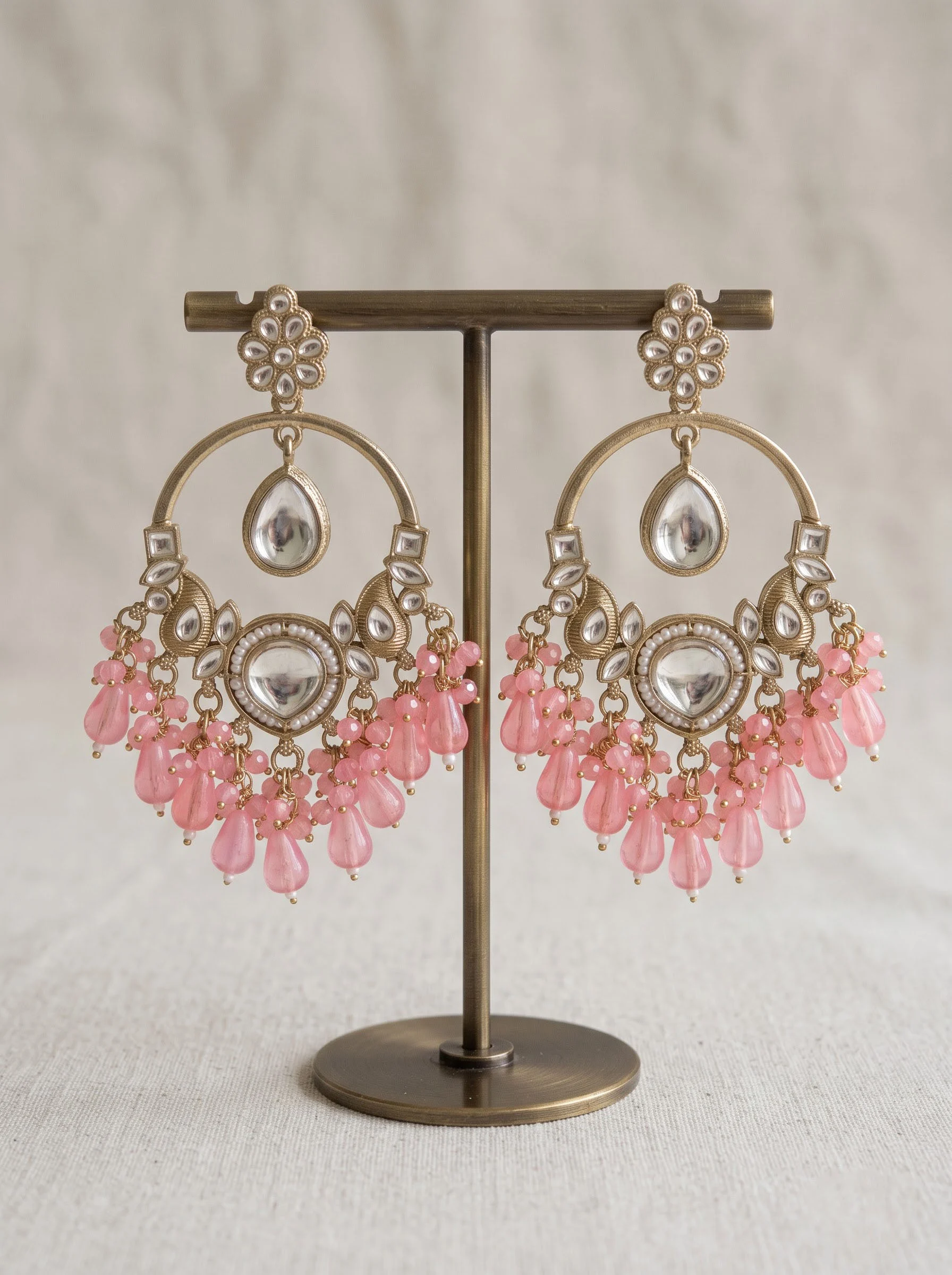 Pink Kundan Chandbali Earrings - Image 5