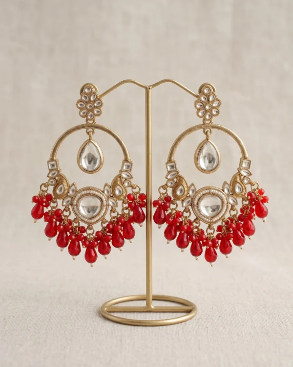 Red Kundan Chandbali Earrings