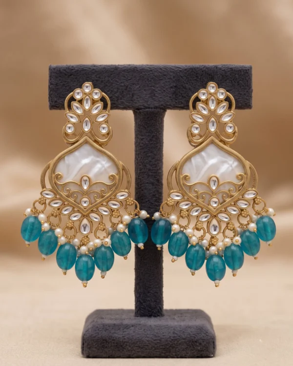 Blue Kundan Dangler Earrings
