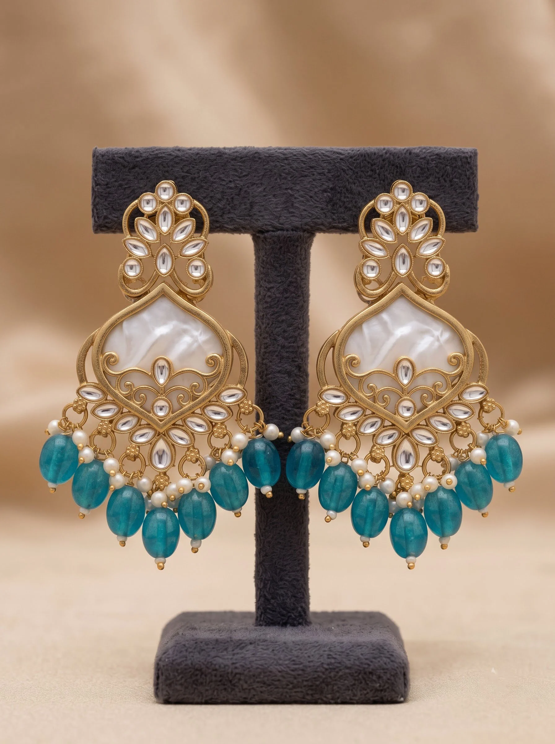 Blue Kundan Dangler Earrings