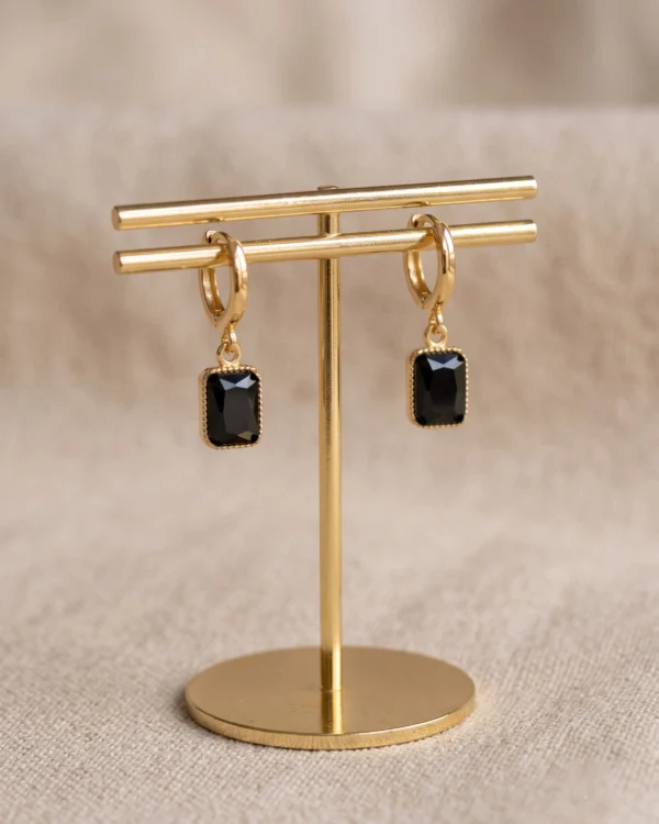 Black Stone Gold Drop Earrings