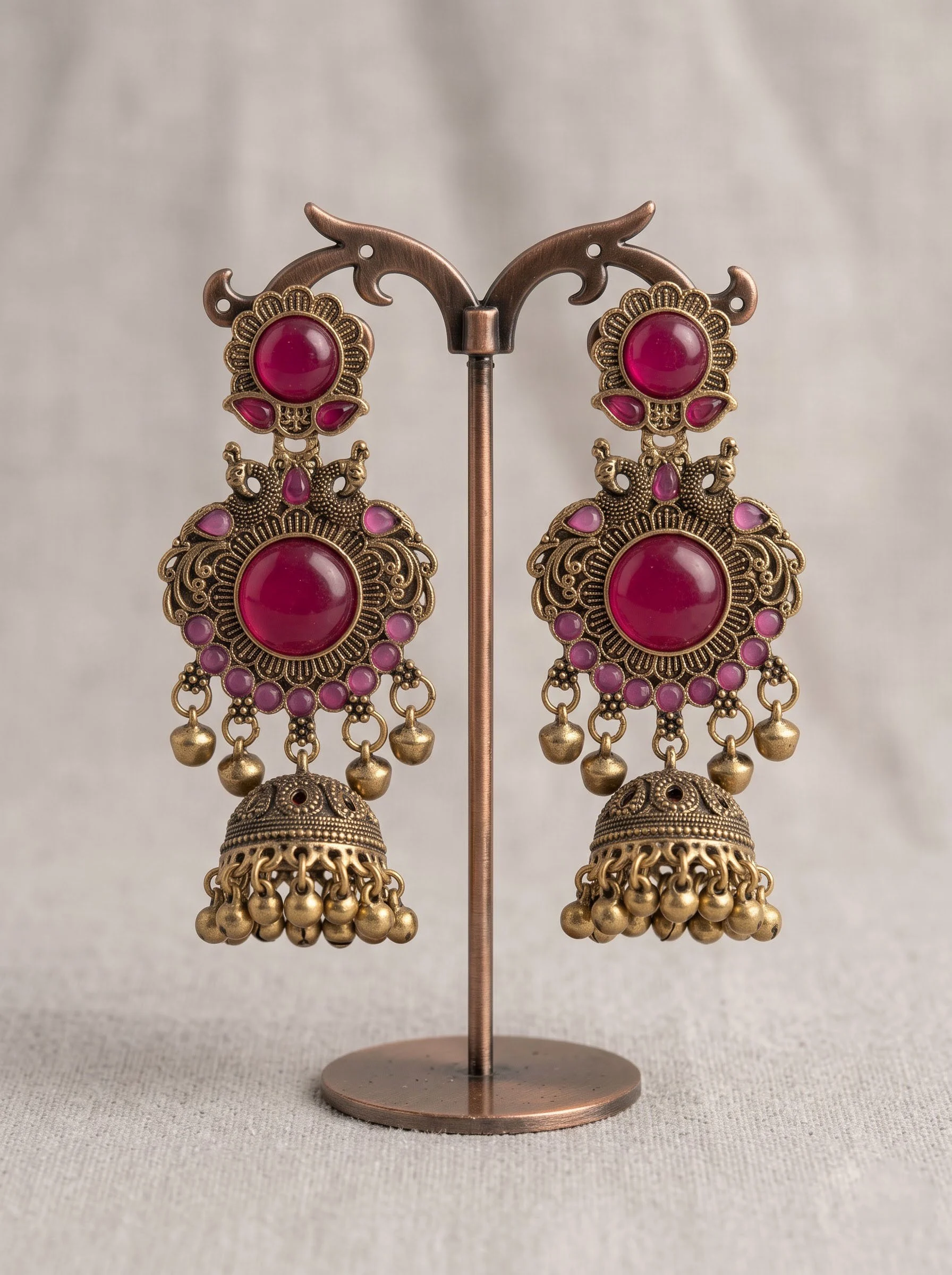 Antique Magenta Stone Jhumka - Image 5