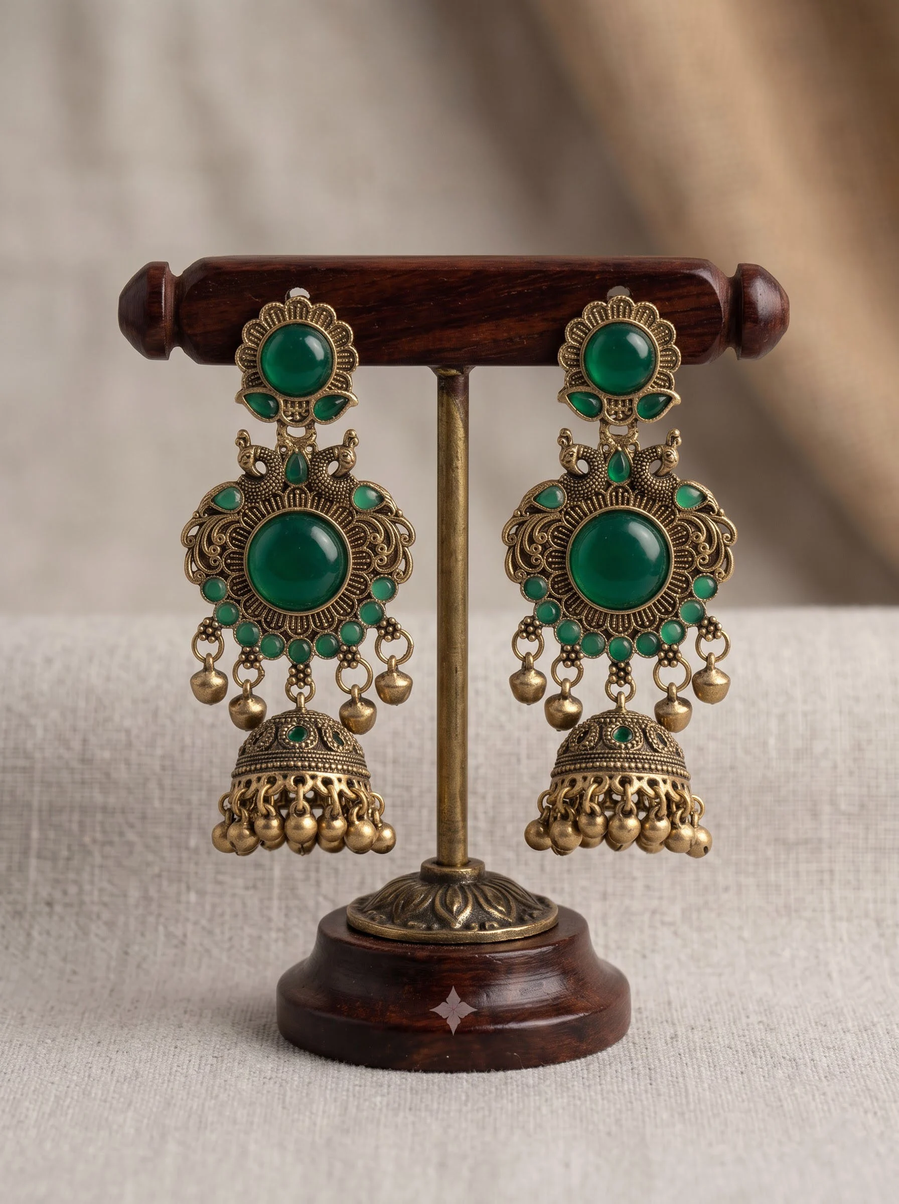 Antique Green Stone Jhumka - Image 2