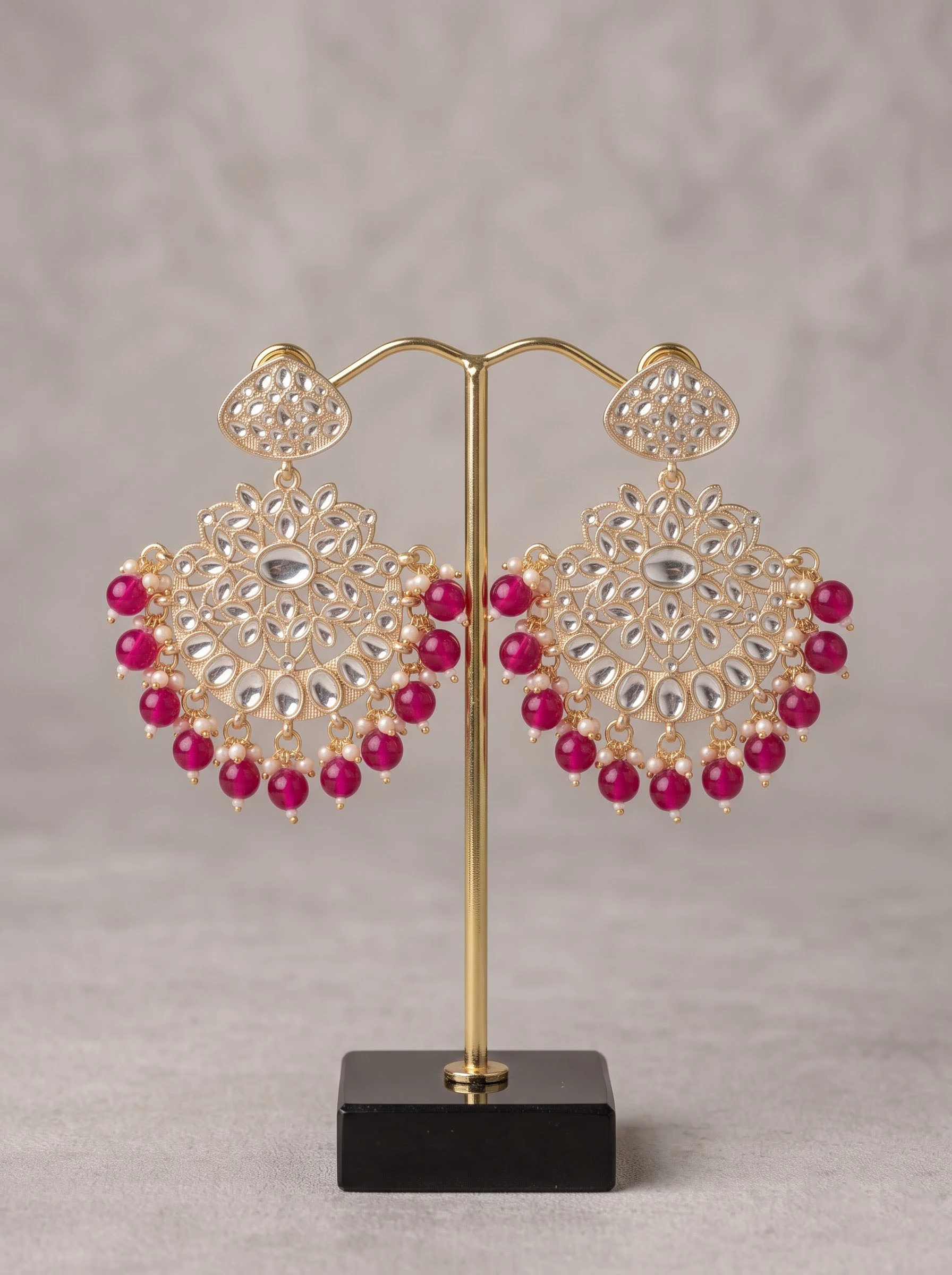 Pink Bead Gold Plated Earrings - Image 3