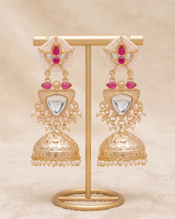 Elegant Pink Kundan Jhumka Earrings