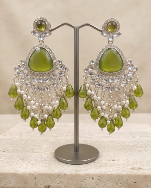 Olive Green Kundan Dangler Earrings