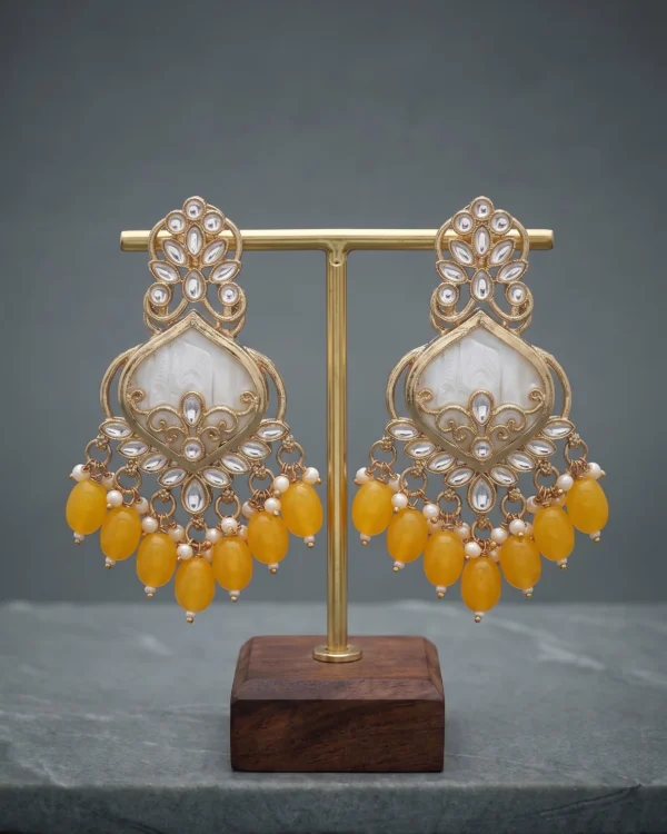 Yellow Kundan Dangler Earrings