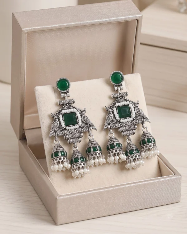 Green Pearl Jhumka Earrings