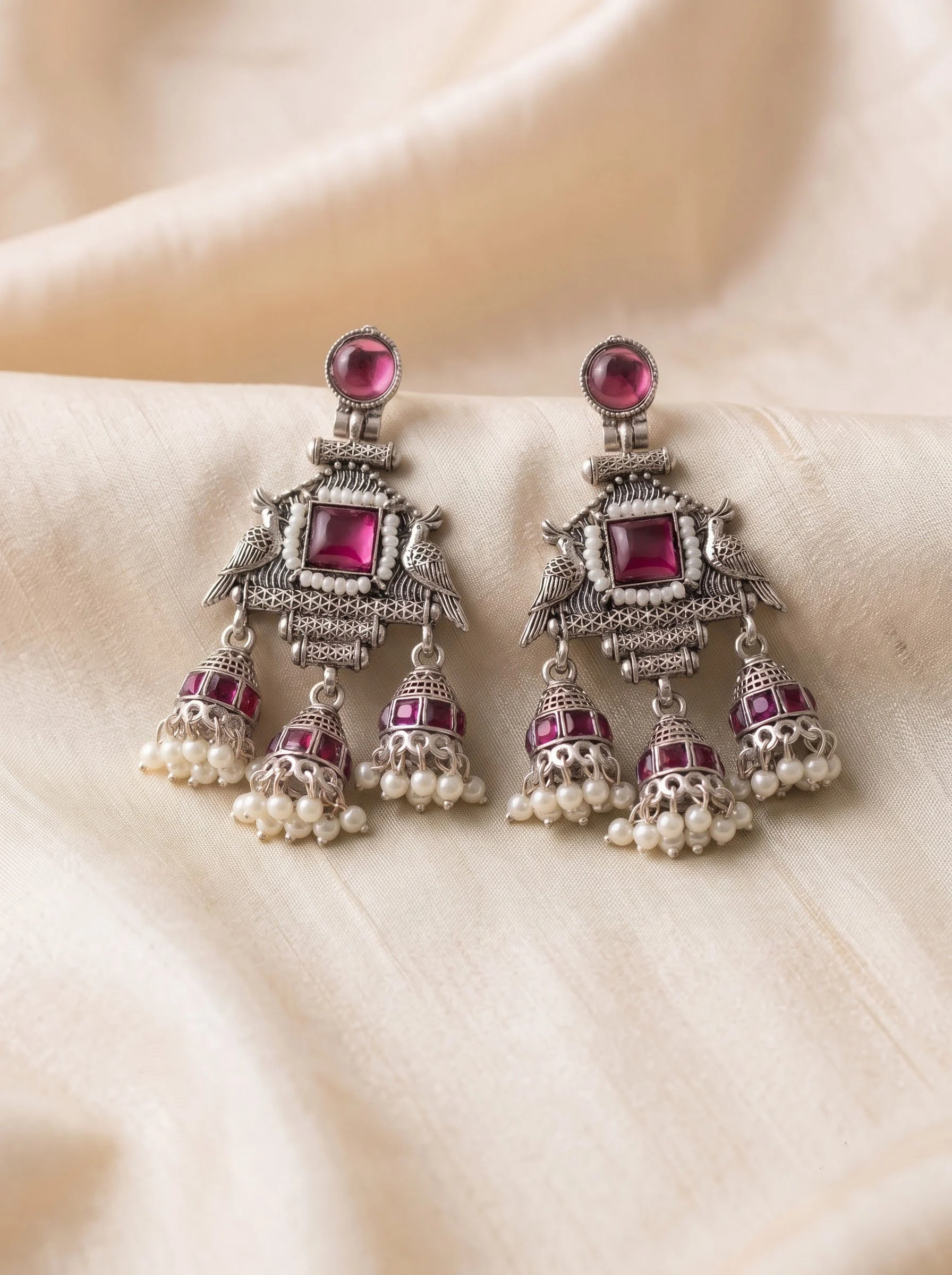 Pink Pearl Jhumka Earrings - Image 4