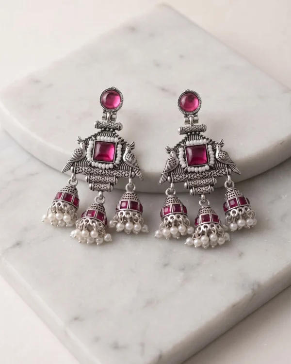 Pink Pearl Jhumka Earrings