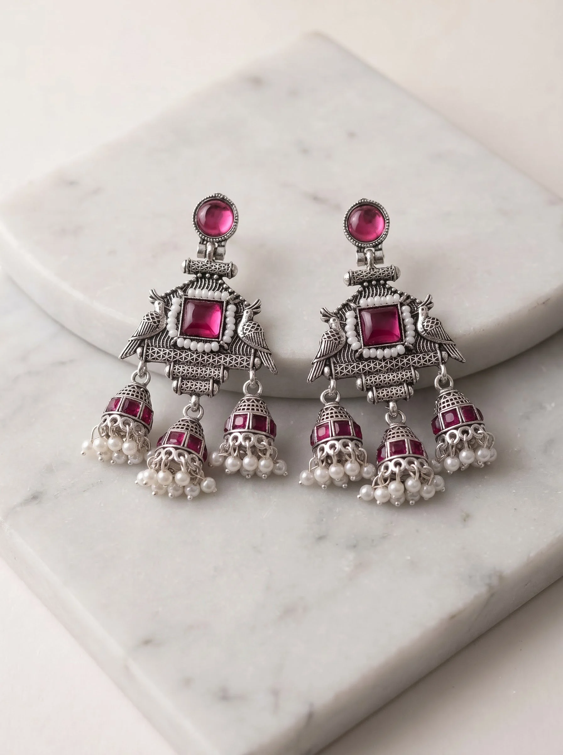 Pink Pearl Jhumka Earrings
