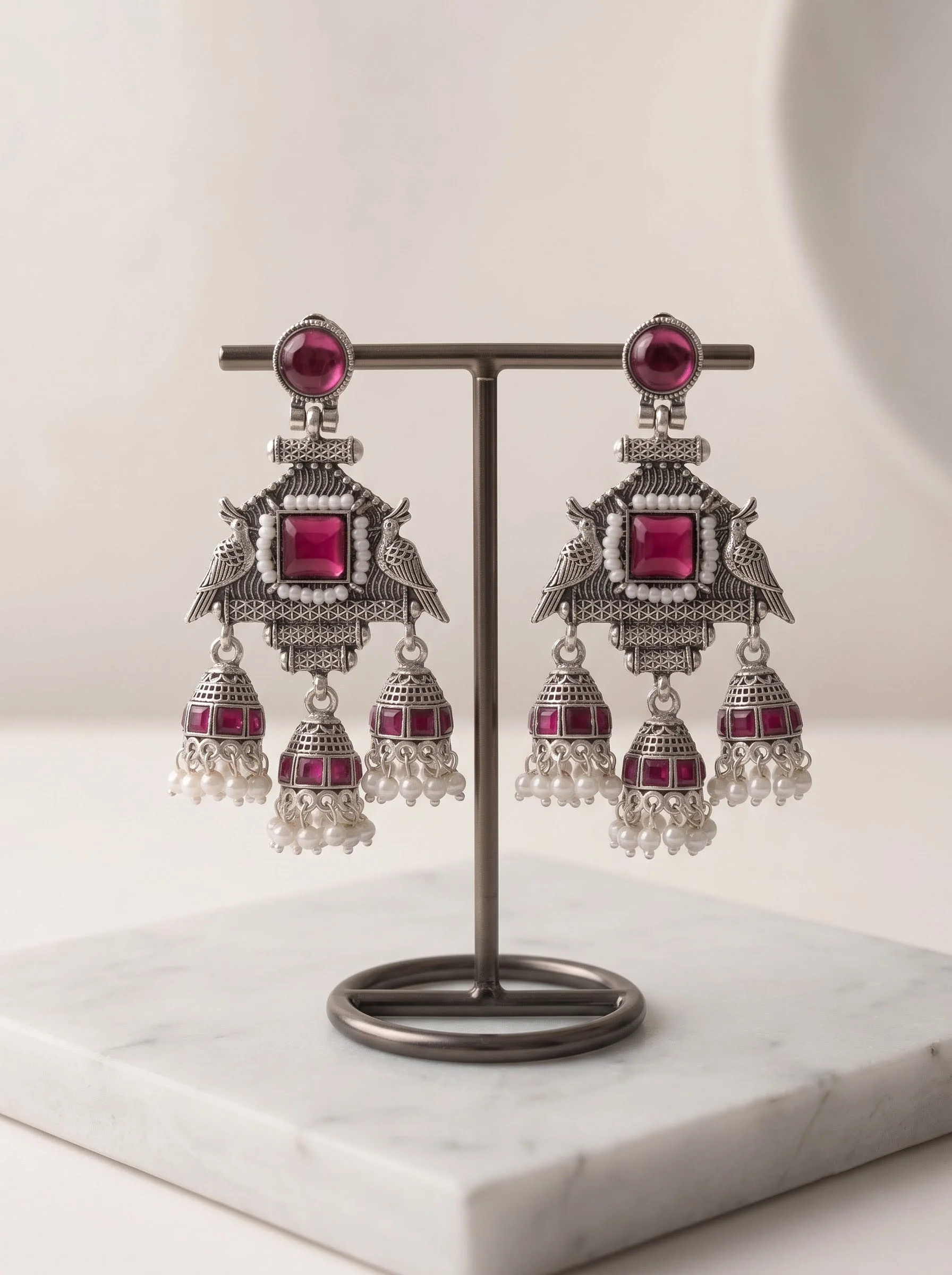 Pink Pearl Jhumka Earrings - Image 2