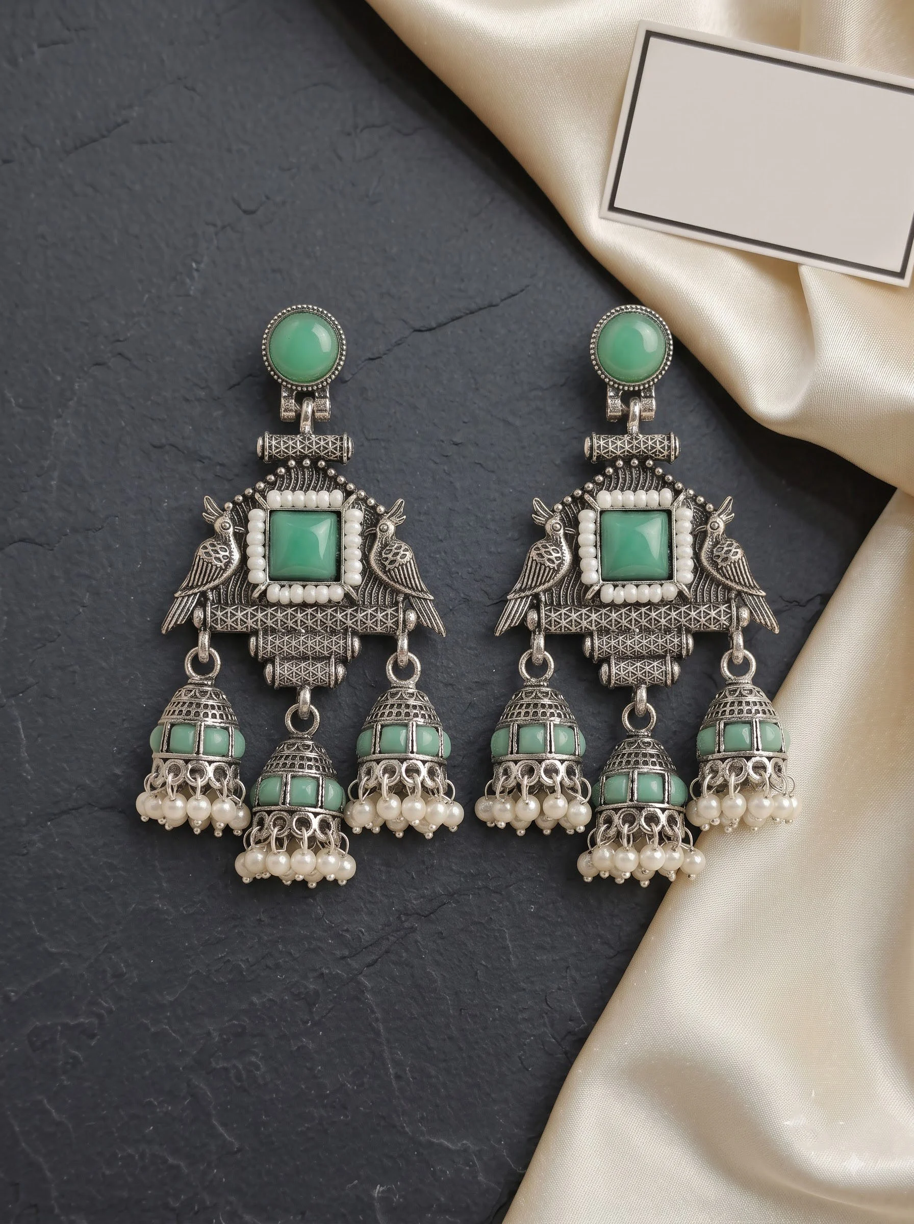 Mint Pearl Jhumka Earrings