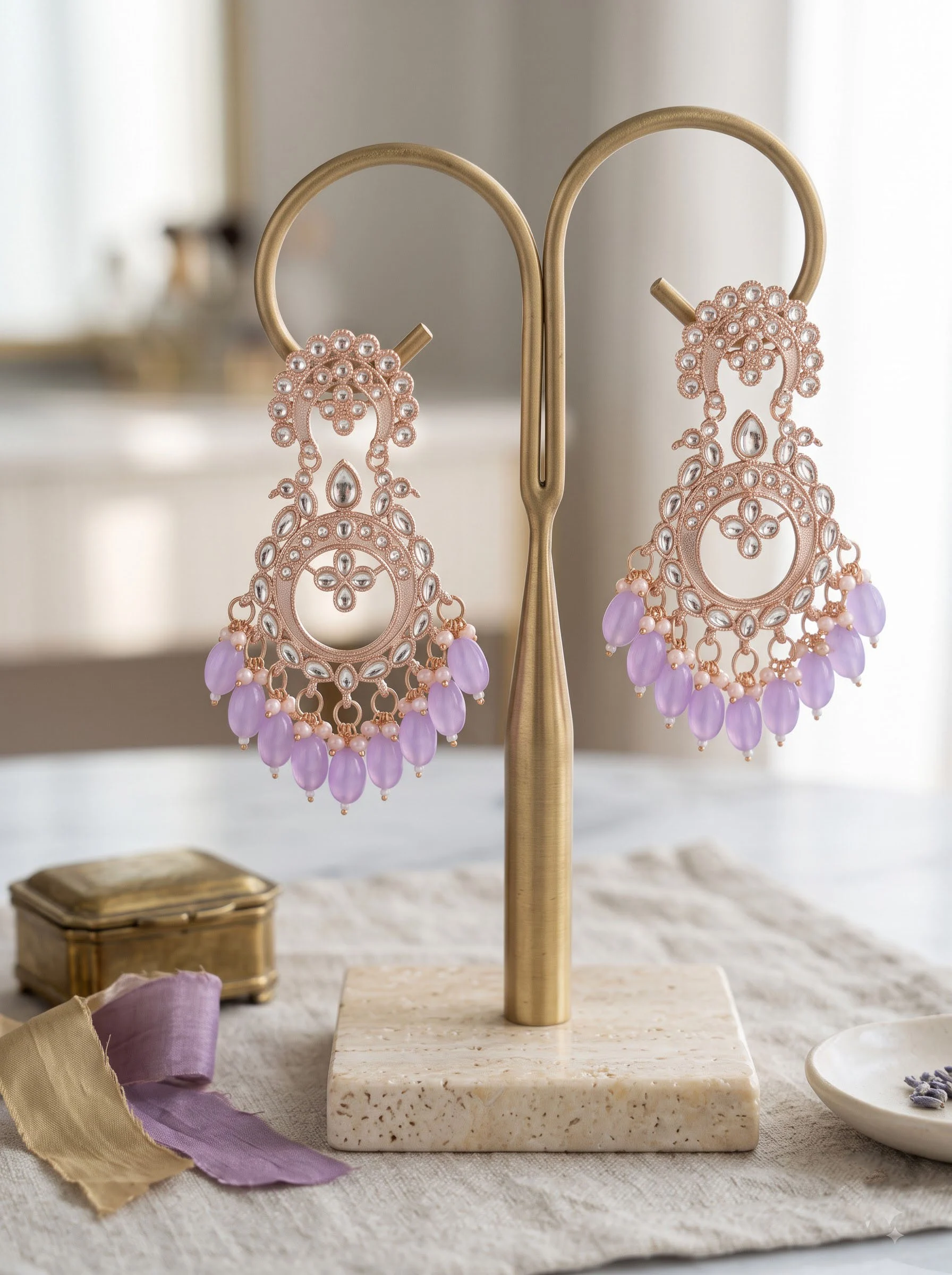 Purple Pearl Chandelier Earrings - Image 2