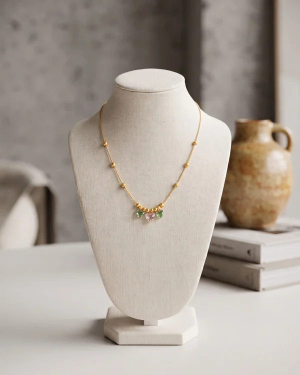 Gold Green Stone Necklace