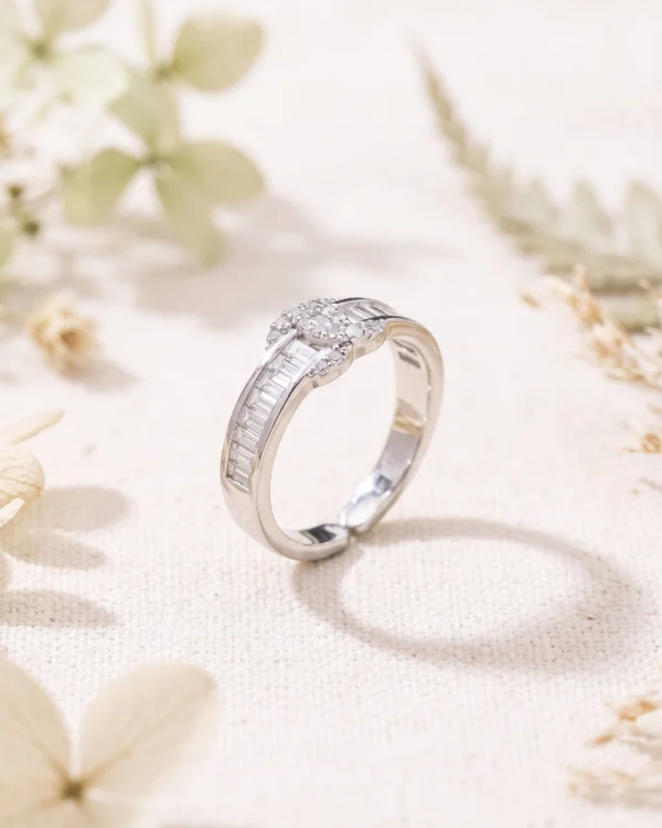 Silver Baguette Stone Ring