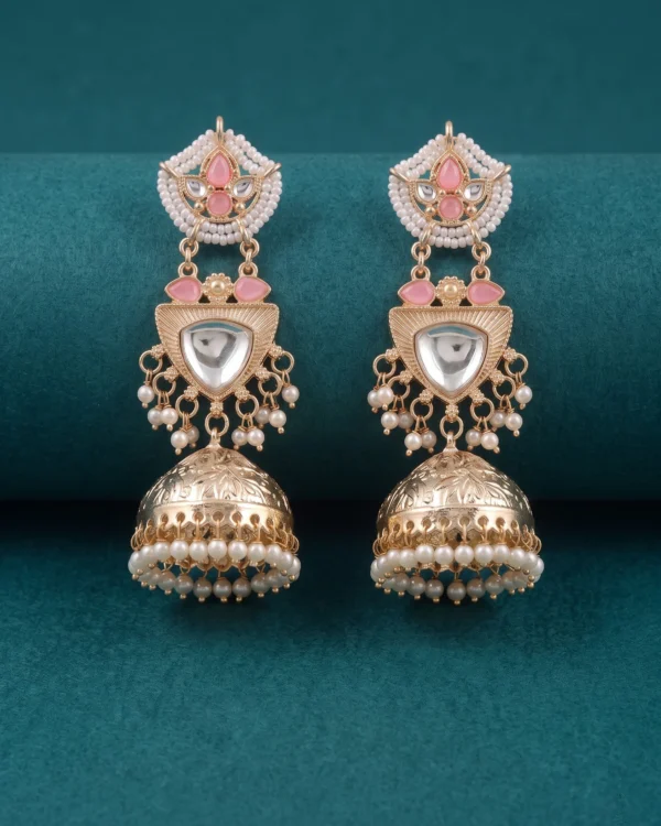 Elegant Kundan Jhumka Drop Earrings