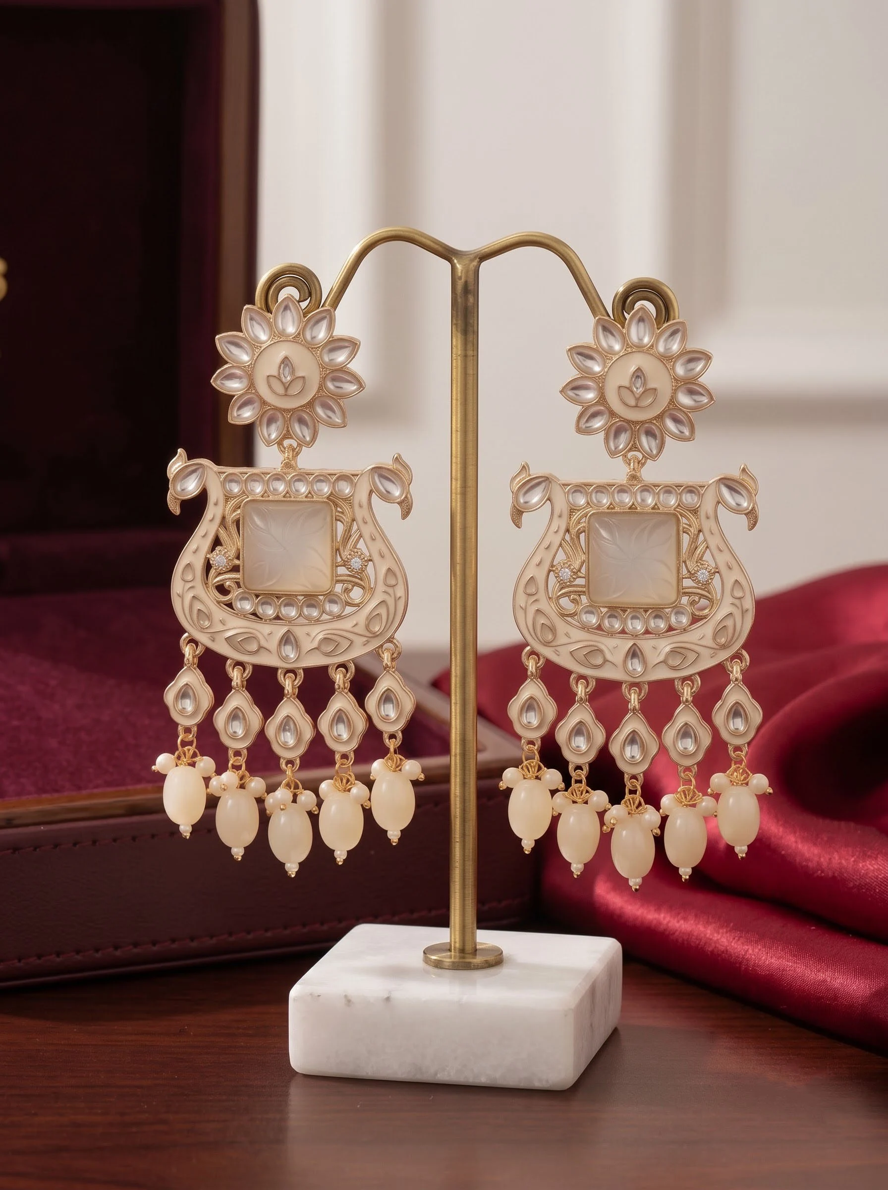 White Stone Gold Plated Earrings - Image 5