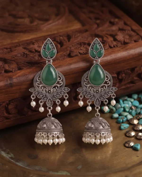 Emerald Pearl Jhumka Earrings