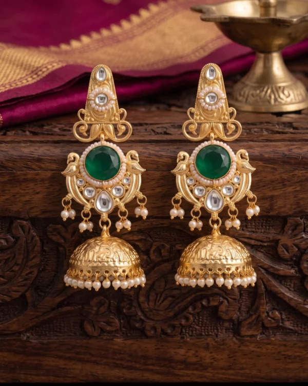 Green Stone Jhumka Earrings