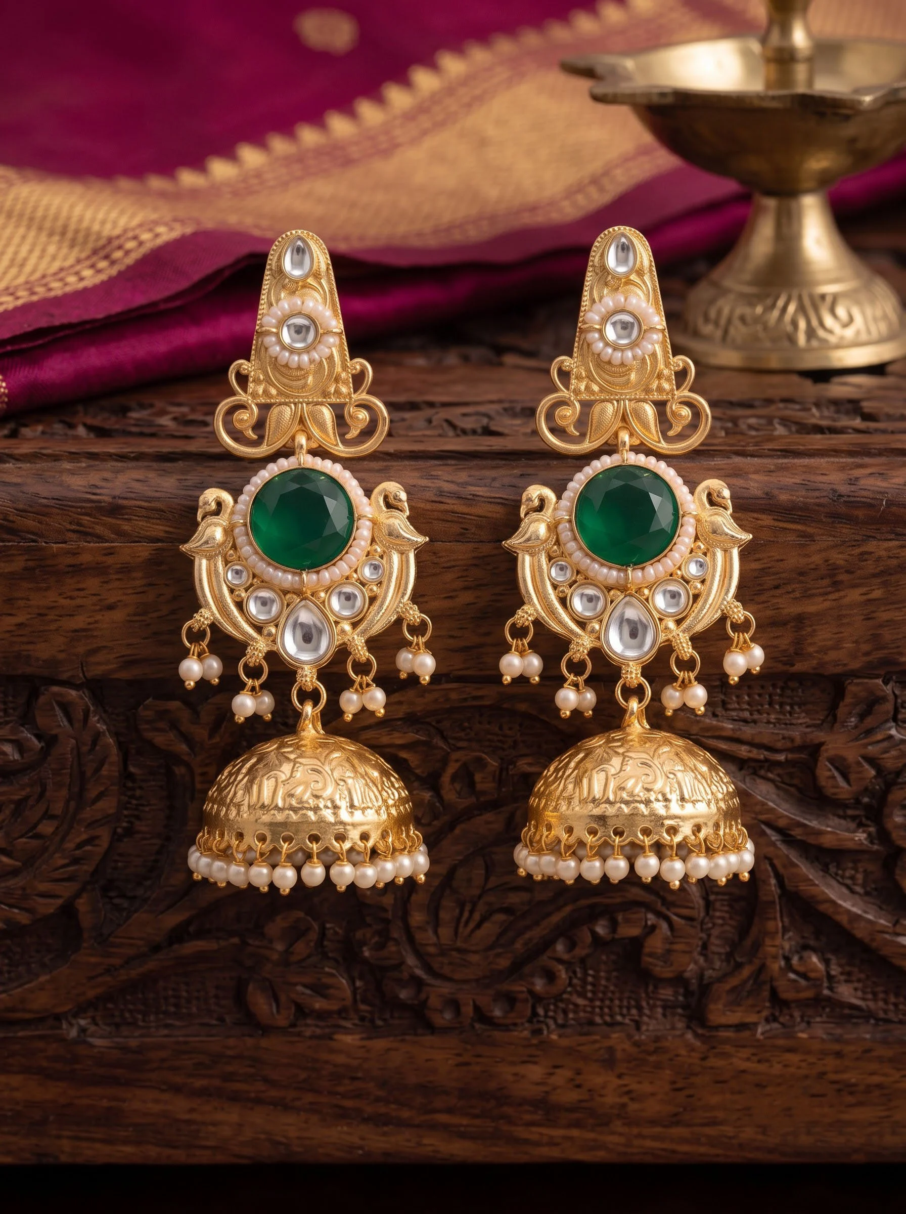 Green Stone Jhumka Earrings