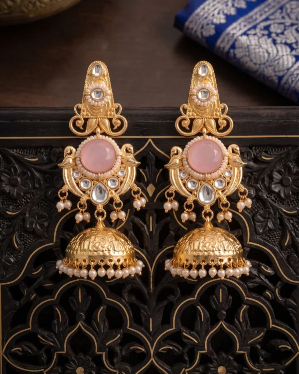 Pink Stone Jhumka Earrings