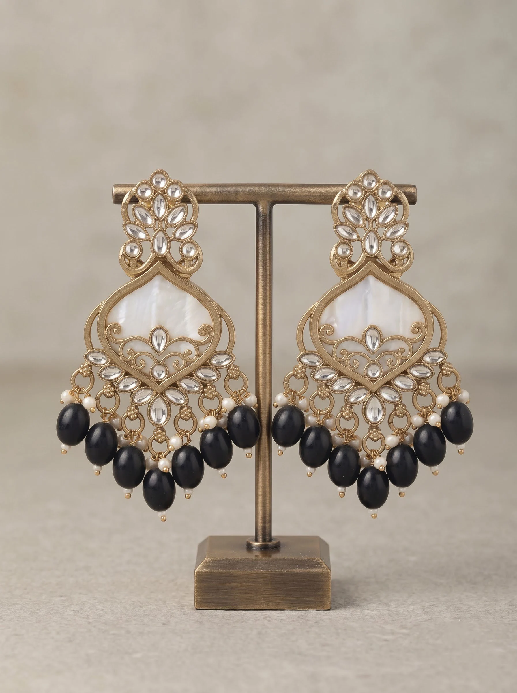 Black Kundan Dangler Earrings