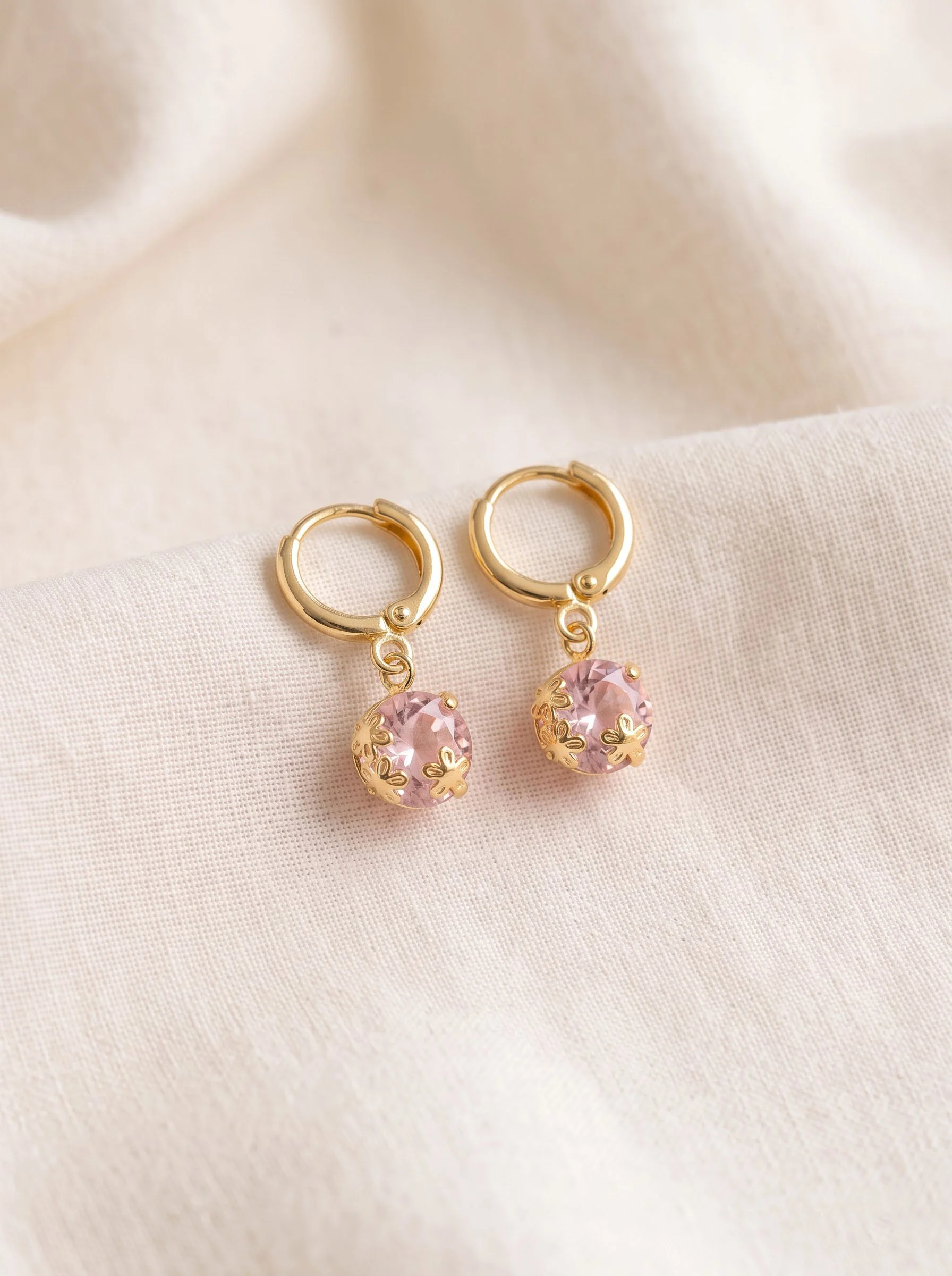 Golden Pink Crystal Earrings