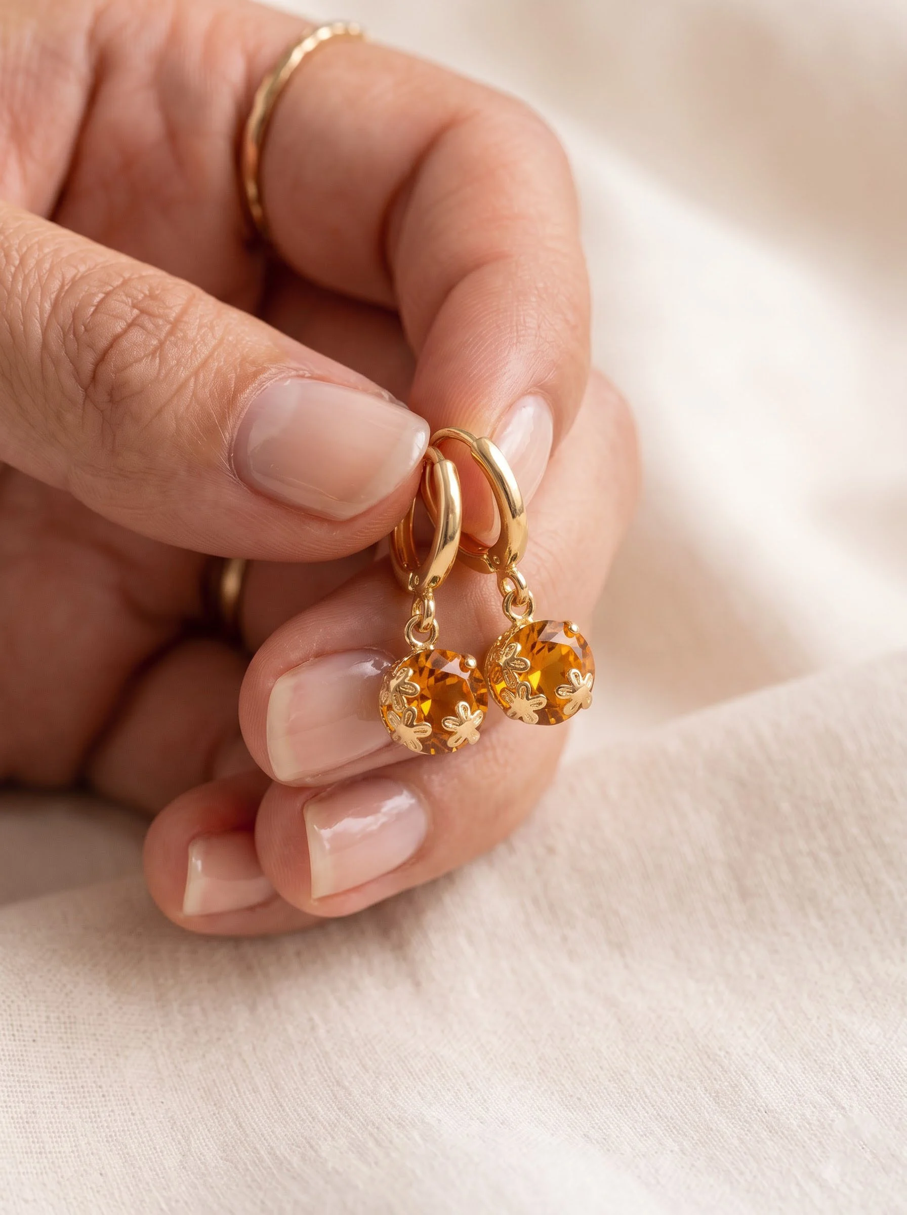Golden Amber Stone Earrings - Image 4