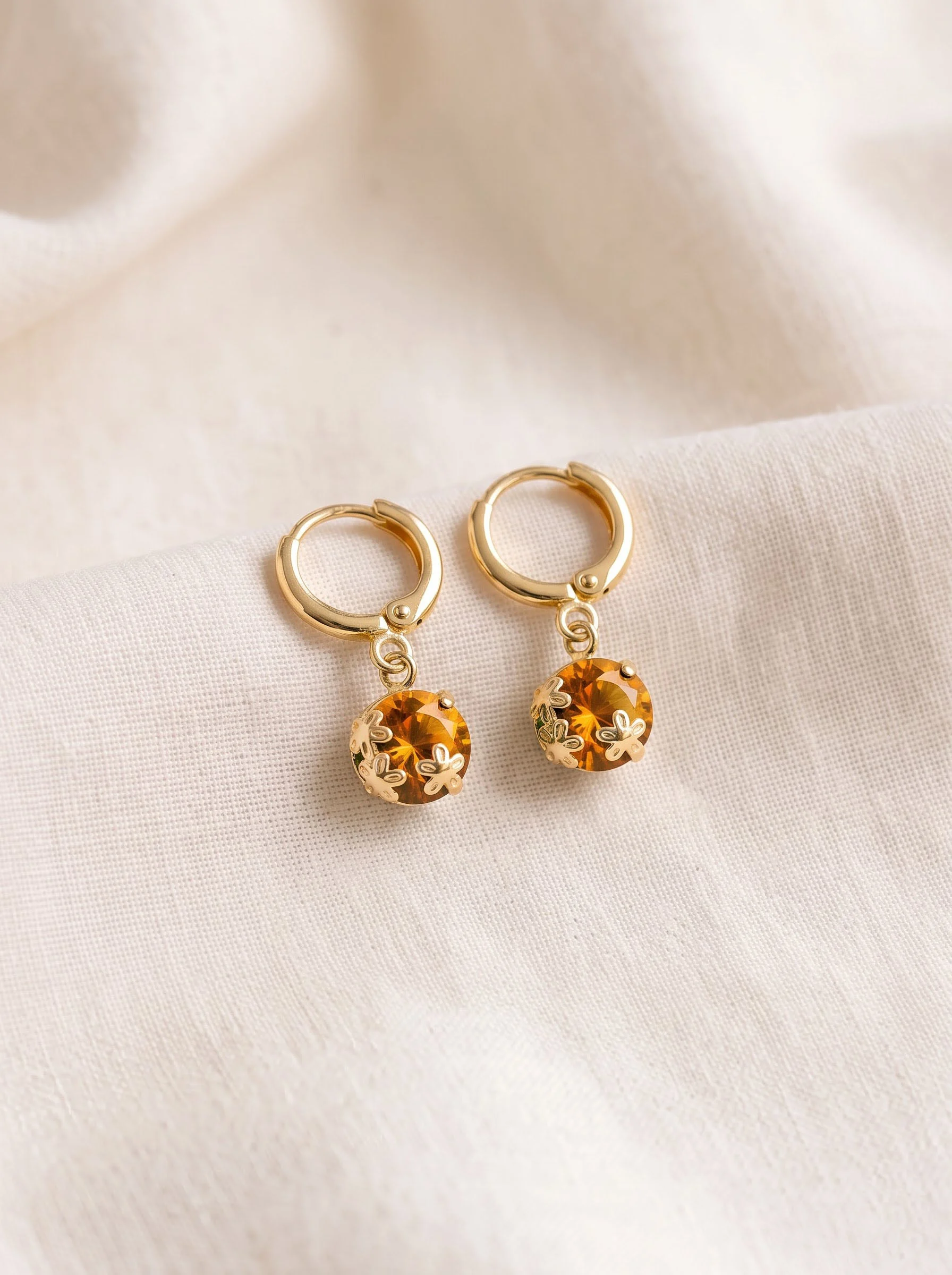 Golden Amber Stone Earrings