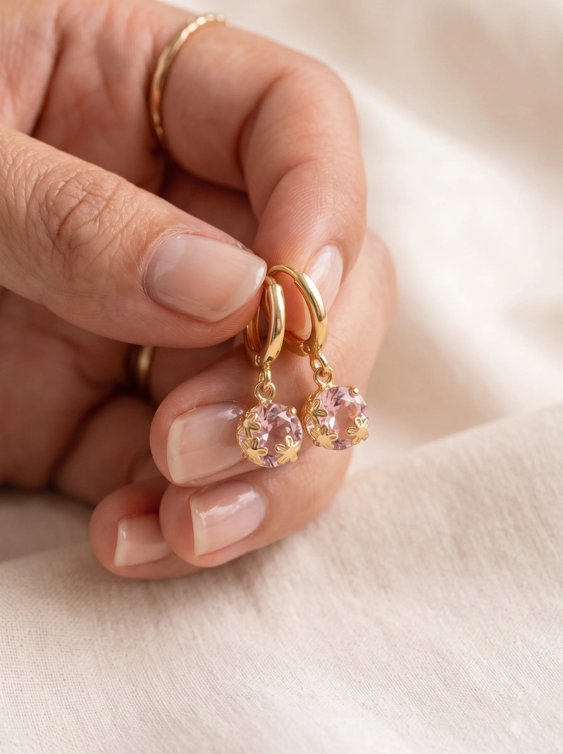 Golden Pink Crystal Earrings - Image 5