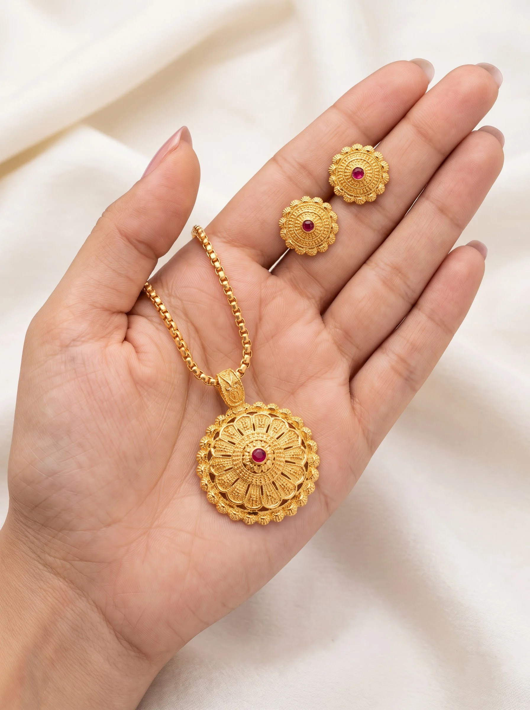 Ruby Gold Pendant Chain Set - Image 3