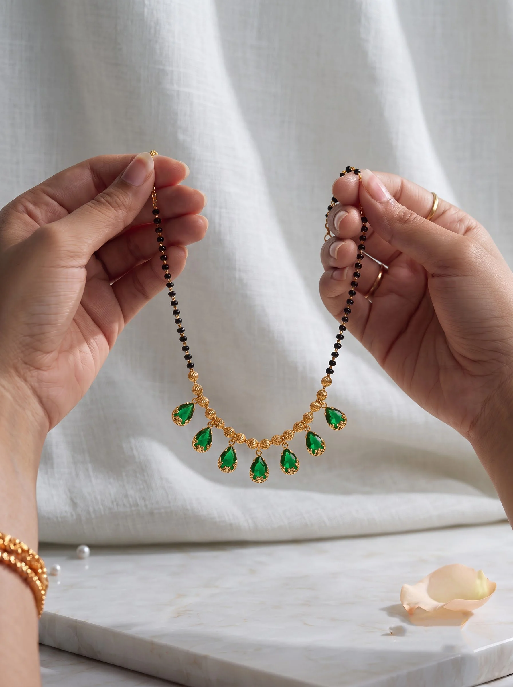 Green Stone Black Beads Mangalsutra - Image 5