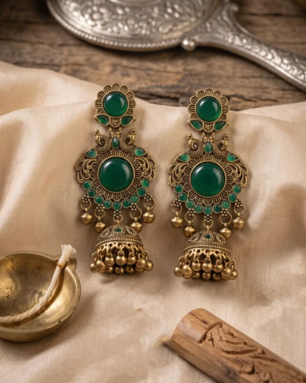 Antique Green Stone Jhumka