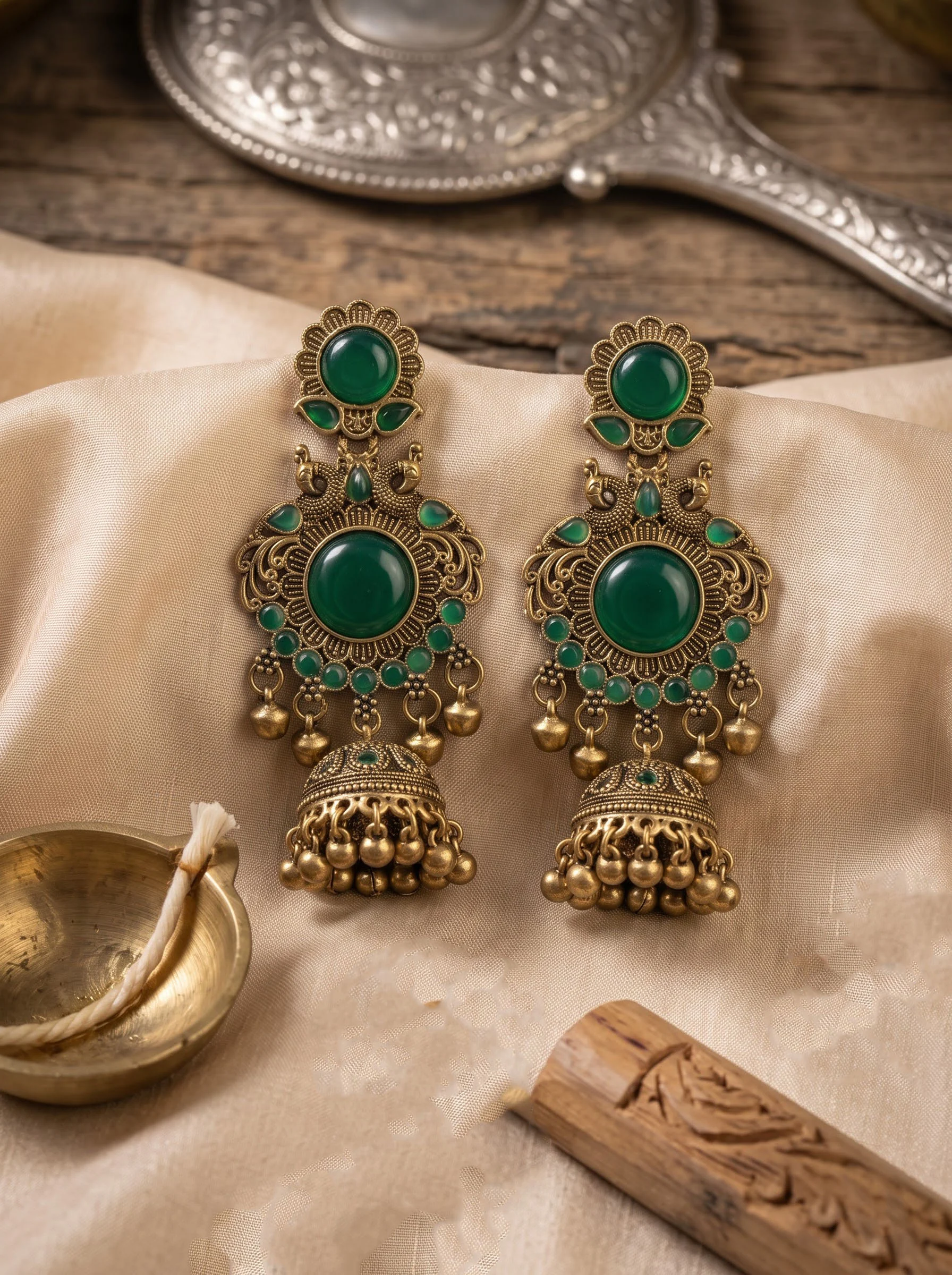 Antique Green Stone Jhumka