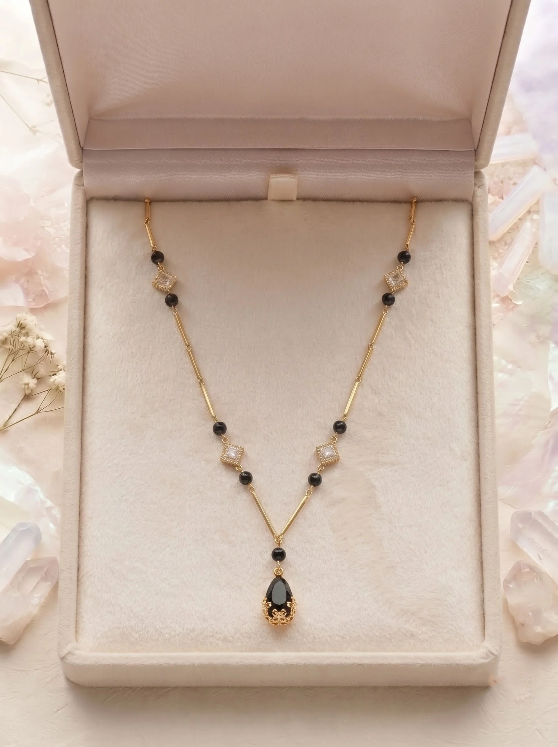 Gold Pendant Black Beads Necklace - Image 3