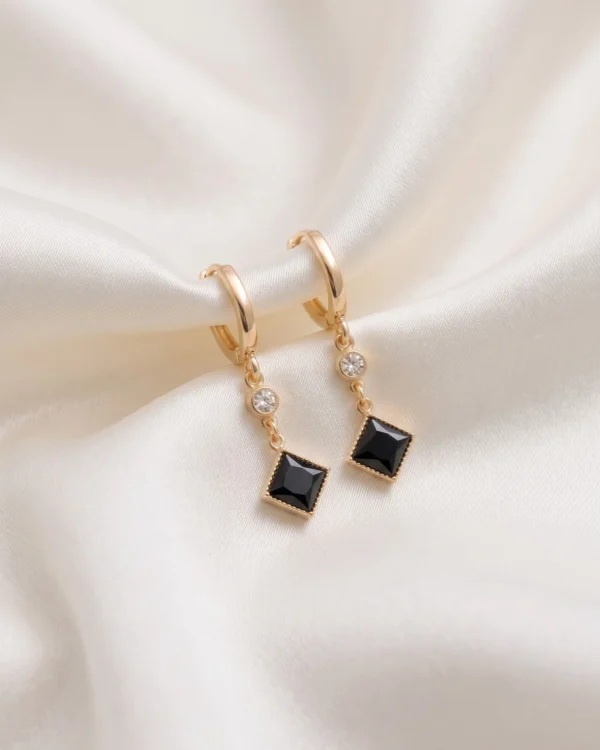 Black Stone Gold Drop Earrings