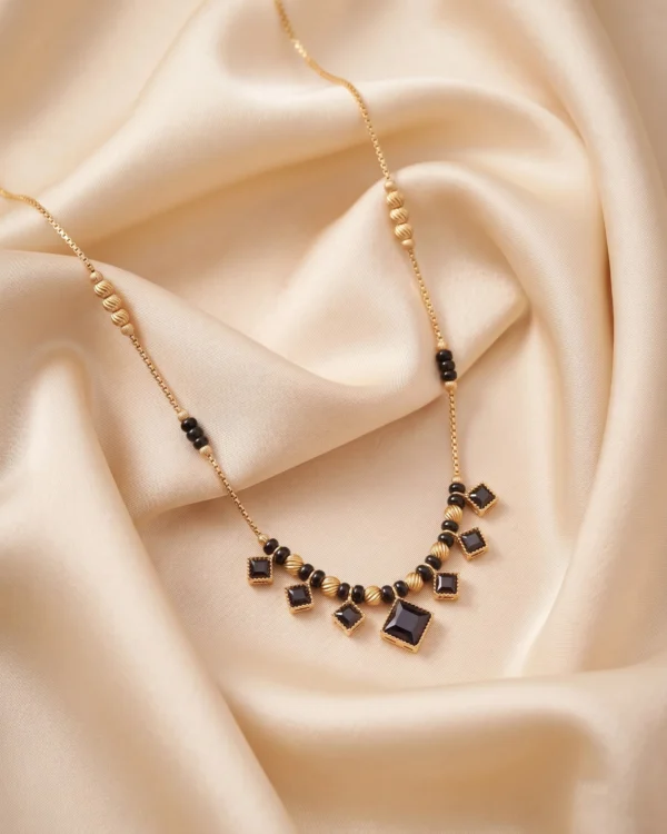 Black Square Drop Chain Necklace