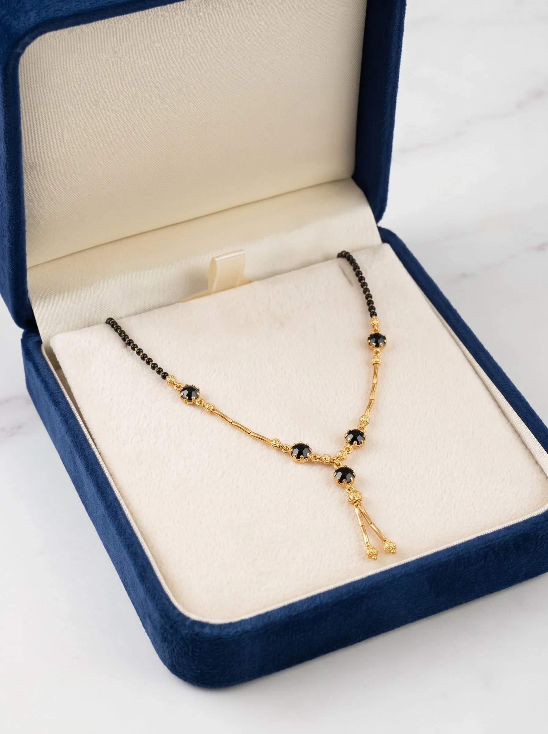 Gold Black Flower Mangalsutra - Image 3